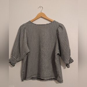 Plaid Black and White Three-quarter sleeves Women's Top